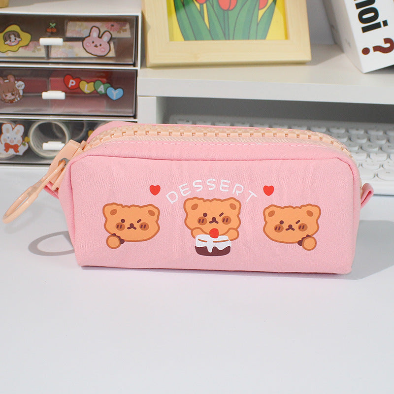 Wholesale Large Zipper and Large Capacity Cute Canvas Pen Bags